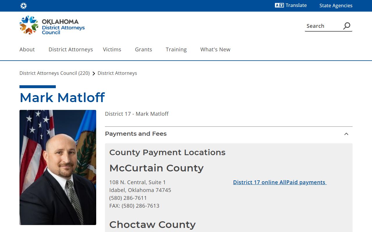 Pushmataha County court records after arrest District 17 District Attorney page